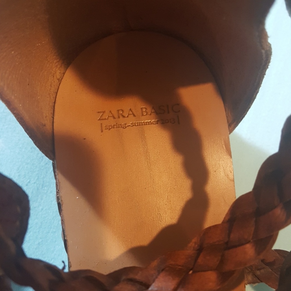Zara Basic Brown Braided Mini Wedge Gladiator 38 - image 6